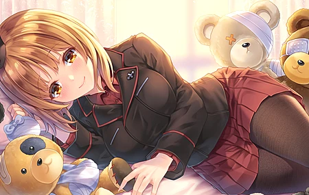 微笑动漫 动漫女孩 帽子 毛绒玩具 泰迪熊 裙子  电脑壁纸 4K壁纸