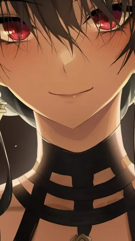 黑头发 红眼睛 微笑 动漫 动漫女孩 黑发 手机壁纸 4K壁纸