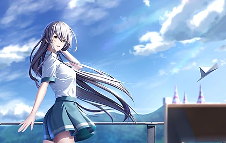 长发 女人 动漫 天空 动漫女孩  电脑壁纸 4K壁纸