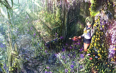 女学生 花园 植物 动漫 风景  电脑壁纸 4K壁纸