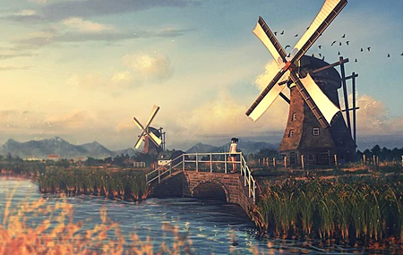 原创角色 动漫 动漫女孩 风车  电脑壁纸 4K壁纸