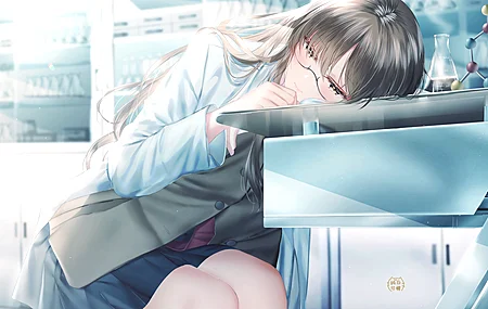 动漫女孩 实验室 动漫 眼镜 电脑壁纸 4K壁纸