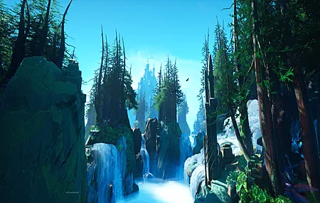 AI艺术 奇幻艺术 城堡 树木 森林 瀑布 电脑壁纸 4K壁纸