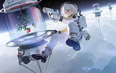  动漫 动漫女孩 太空 宇航服 云 星星 花 闪电 电脑壁纸 4K壁纸