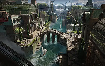 奇幻艺术 奇幻城市 AI艺术 蒸汽朋克 有轨电车  电脑壁纸 4K壁纸