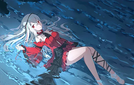 红眼睛 长发 水中 动漫女孩 连衣裙  电脑壁纸 4K壁纸