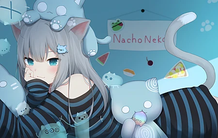 猫女孩 躺在前面 夏木 兽耳 动漫女孩 尾巴 灰色的头发 水眼睛  电脑壁纸 4K壁纸