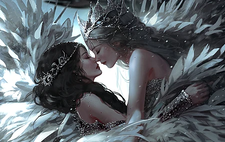  深色头发 女孩 闭上眼睛 羽毛 珠宝 皇冠 灰色头发 翅膀  电脑壁纸 4K壁纸