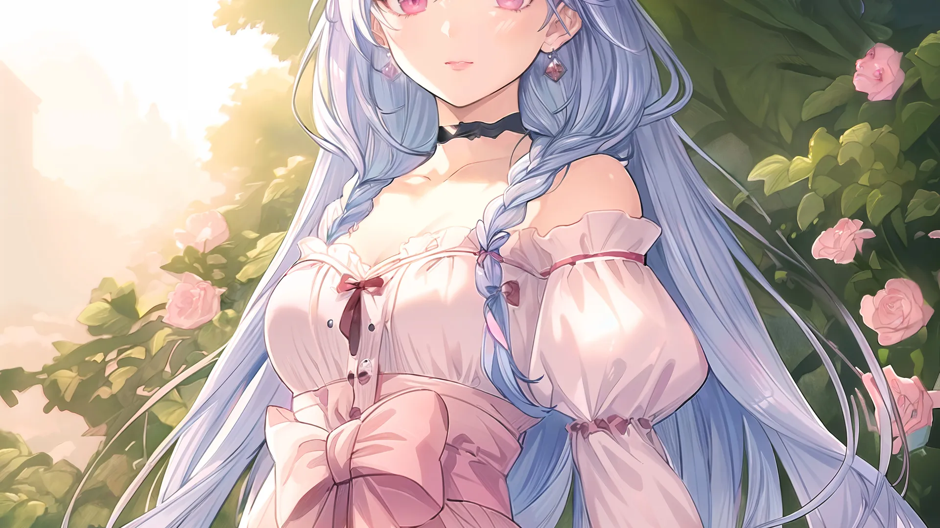 动漫女孩 动漫 花 AI艺术 艺术 米娅 紫色眼睛 4K壁纸