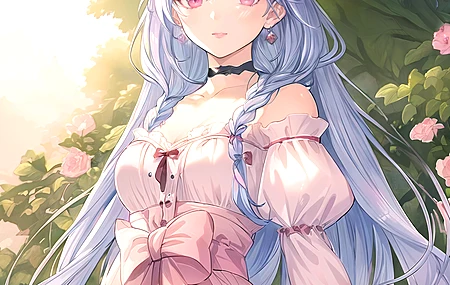 动漫女孩 动漫 花 AI艺术 艺术 米娅 紫色眼睛 4K壁纸