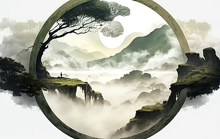 艺术 插图 圆 云 自然 山  电脑壁纸 4K壁纸