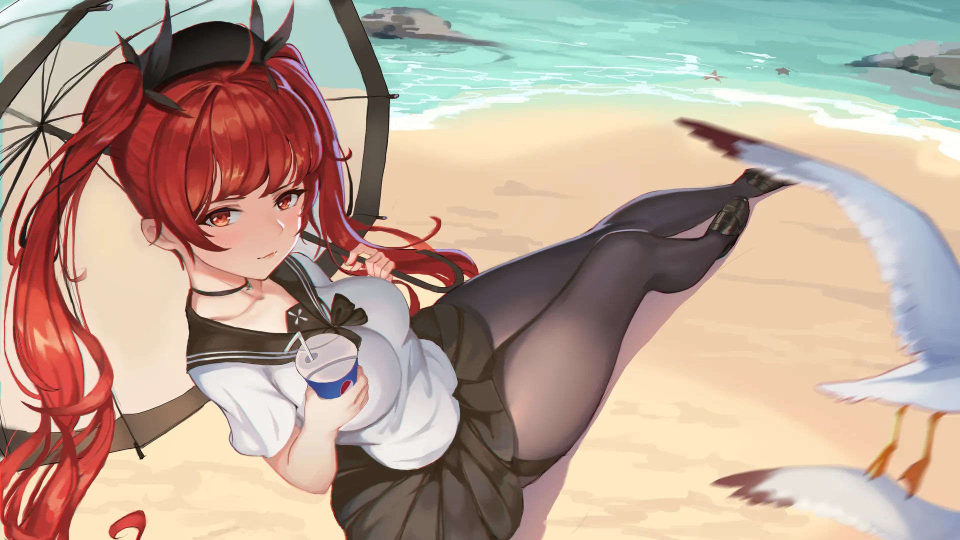 动漫 动漫女孩 海滩 裙子 校服 电脑壁纸 4K壁纸