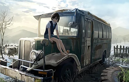 动漫女孩 轮胎 雪 绳子 动漫  电脑壁纸 4K壁纸