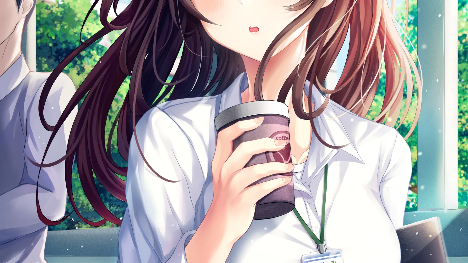 办公室女孩 深色皮肤 动漫 动漫女孩 水色眼睛 手机壁纸 4K壁纸