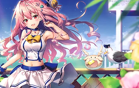 粉色头发 原画人物 长发 兽皮 红眼圈 微醺  动感女孩 电脑壁纸 4K壁纸