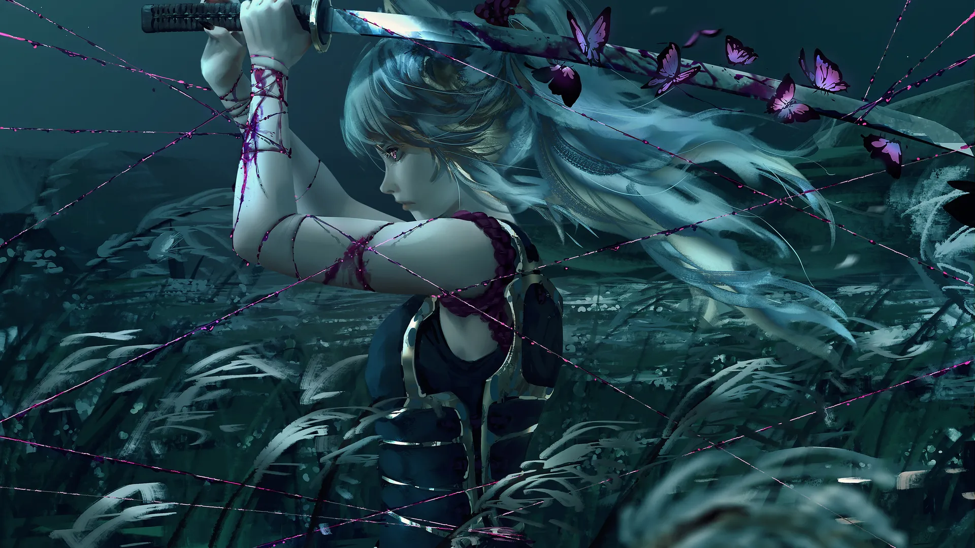 动漫女孩  蝴蝶 剑 线 电脑壁纸 4K壁纸