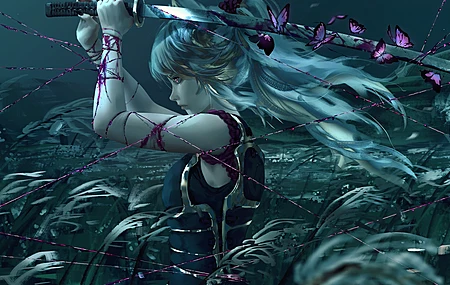 动漫女孩  蝴蝶 剑 线 电脑壁纸 4K壁纸