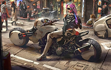 骑摩托车的女性 城市景观  赛博朋克 城市 车辆  电脑壁纸 4K壁纸