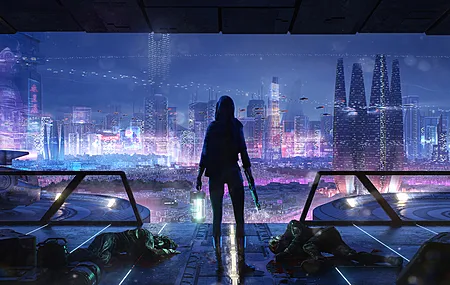 女性 城市 城市景观 城市灯光 建筑 建筑 剪影 AI艺术  电脑壁纸 4K壁纸