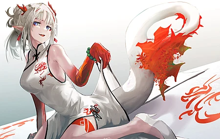 白发 蓝发 动漫 动漫女孩 兽耳 连衣裙 高跟鞋 尾巴 电脑壁纸 4K壁纸