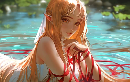 长发 刀剑神域 插图 兽耳 模糊 水 动漫女孩  电脑壁纸 4K壁纸