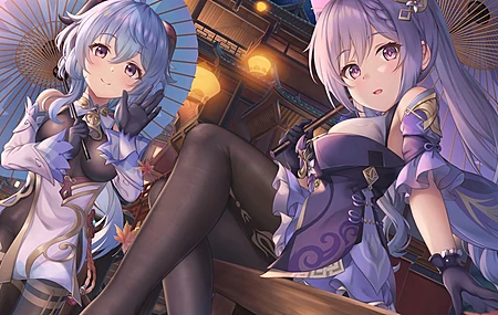 蓝头发 紫色头发 微笑 女人 女孩 动漫女孩 紧身衣  电脑壁纸 8K壁纸