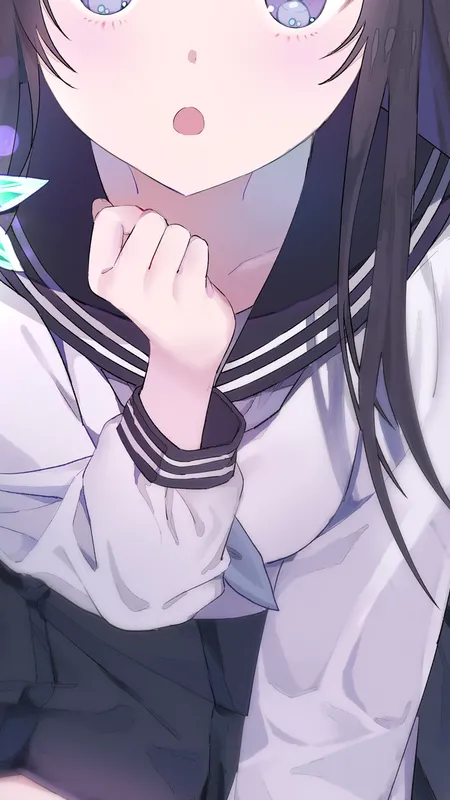 长发 跪着 深色头发 深色眼睛 嘴巴 动漫 动漫女孩 手机壁纸 4K壁纸