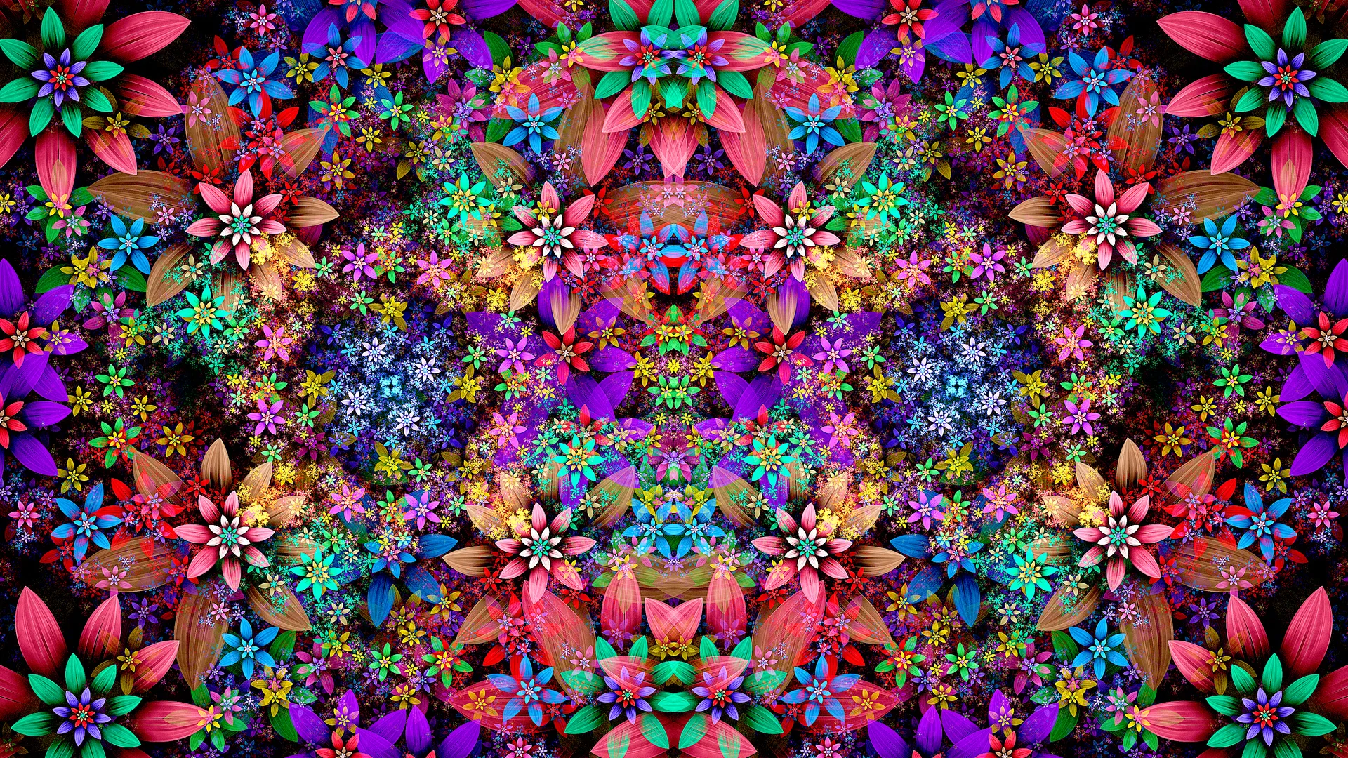 抽象 花 叶 镜像 对称  电脑壁纸 4K壁纸