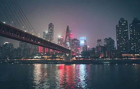 重庆 中国 天空 桥梁 河流 摩天大楼 夜晚 灯光 水波 电脑壁纸 4K壁纸