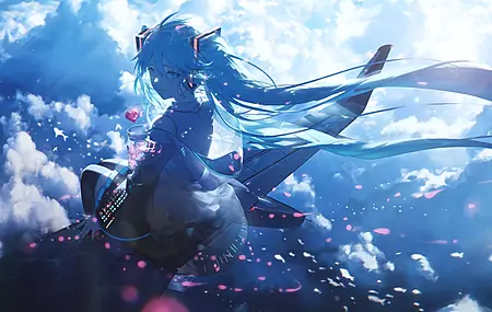 长发 动漫 动漫女孩 小提琴 插图 云 智能手机 电脑壁纸 4K壁纸