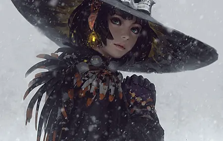 女人 巫婆 幻想艺术 绘画 下雪 电脑壁纸 4K壁纸