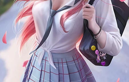 动漫 动漫女孩 衬衫 校服 花瓣 绘画 粉丝艺术 手机壁纸 4K壁纸