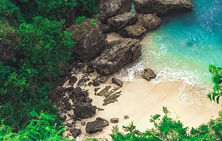 自然 植物 水 岩石 海滩 风景 俯视 波浪 沙子 电脑壁纸 4K壁纸