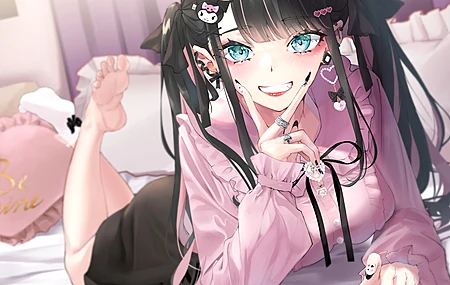 米拉 赤脚 腿 脚 微笑 动漫 动漫女孩 黑发 双尾 水色眼睛 电脑壁纸 4K壁纸