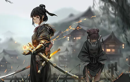 黑发 古代中国 漫画艺术 动漫女孩 武侠 电脑壁纸 8K壁纸