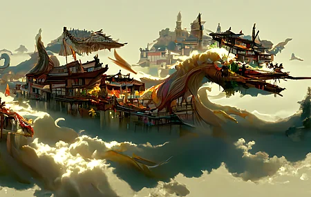 龙 中国建筑 云 中国龙 艺术  电脑壁纸 4K壁纸