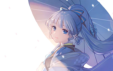 伞 动漫女孩 原神 白色背景 简单背景 极简主义 花瓣  电脑壁纸 4K壁纸