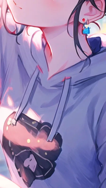 马尾辫 看向别处 动漫 动漫女孩 紫色眼睛 兜帽  手机壁纸 4K壁纸