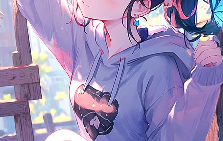 马尾辫 看向别处 动漫 动漫女孩 紫色眼睛 兜帽  手机壁纸 4K壁纸