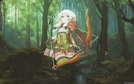 射手 奇幻女孩 动漫 动漫女孩 画中画 森林 电脑壁纸 4K壁纸