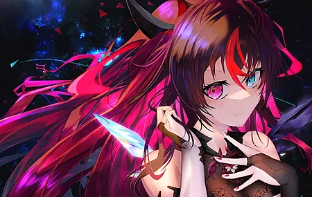 脸 涂了指甲 长发 五颜六色的头发 动漫 动漫女孩 异瞳  电脑壁纸 4K壁纸