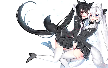 长发 兽耳 校服 动漫 双尾 动漫女孩  电脑壁纸 4K壁纸