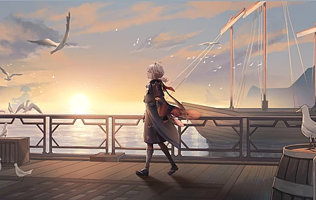原神 动漫男孩 小鸟 夕阳辉光  电脑壁纸 4K壁纸
