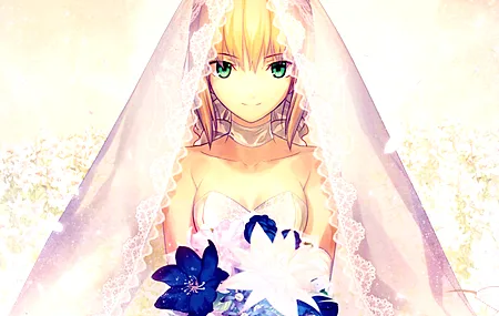 动漫 黄眼 鲜花 植物 简单背景 礼服 婚纱  电脑壁纸 4K壁纸