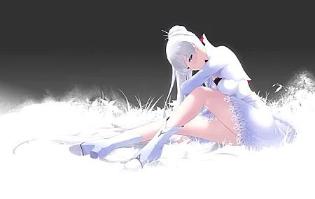 白发 马尾辫 长发 辫子 连衣裙 靴子 腮红 动漫  电脑壁纸 4K壁纸