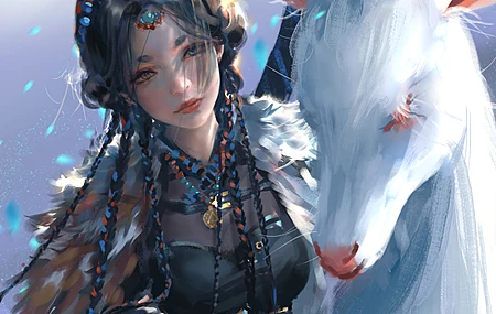 奇幻女孩 辫子 长发 幽灵之刃 AI艺术 鹿 鹿角 手机壁纸 4K壁纸