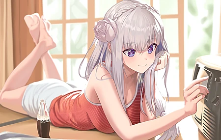 长发 赤脚 仰卧 双腿向上 肩膀 动漫女孩 电脑壁纸 4K壁纸