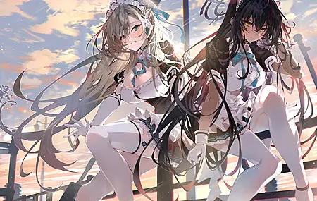 女孩 长发 深色头发  动漫 动漫女孩 长袜  电脑壁纸 4K壁纸