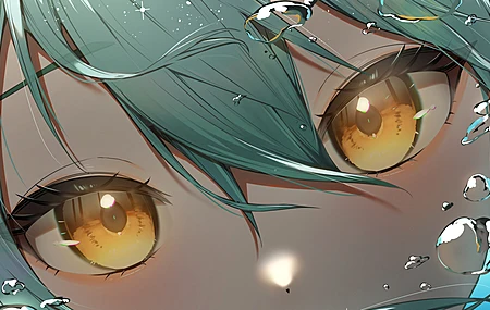  绿头发 脸 动漫 动漫女孩 水 水滴 黄眼睛 特写  电脑壁纸 4K壁纸