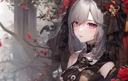 艺术 小说 动漫女孩 特写 银发 花瓣 花朵  电脑壁纸 4K壁纸